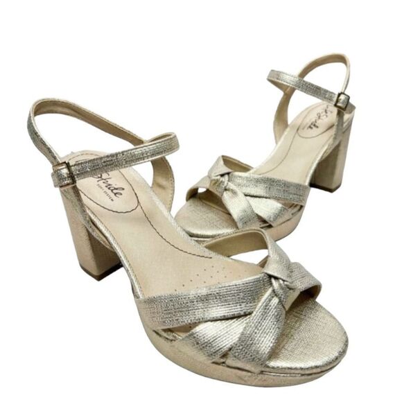 Life Stride Sandals Size 8 Metallic Gold Lucy Knot Open Toe Block Heel - Picture 1 of 9